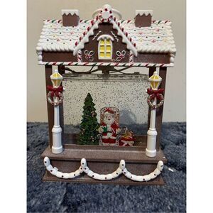 NWOT Raz imports Santa Musical Lighted Water Gingerbread House Seasonal Decor